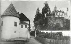 Blick auf die Burg Vrbovec (Marijingrad) am Tag der Kapellenweihe Hl. Josefs (im Weltkrieg II. wurde sie von Deutschen zerstört) am 14. September 1920 (Archiv des Vrbovec-Museums)
